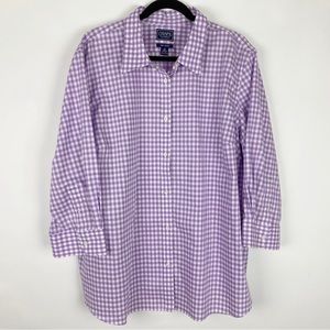 CHAPS Purple White Check No Iron Cotton 3/4 Sleeve Button Up Shirt - Size 3X